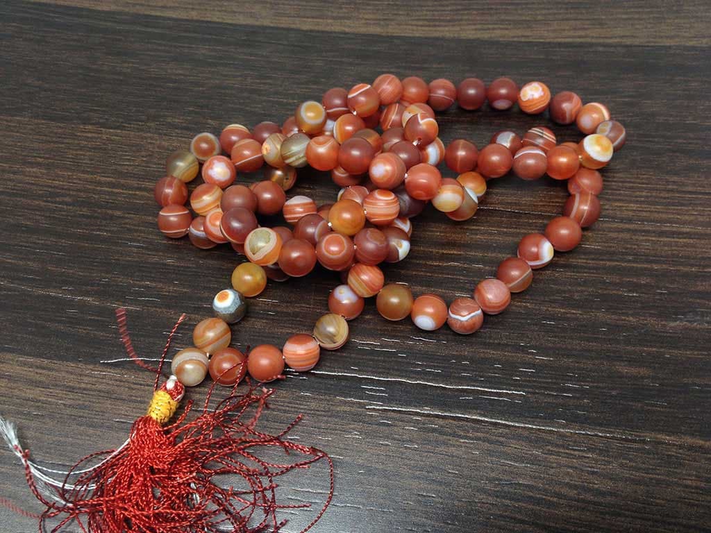 One (1) Natural 8mm Red Sulemani Agate Mala With 108 Prayer Beads Perfect For Mediation Red Sulemani Agate Mala Necklace ~ JP533