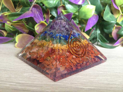 Bonded Chakra Layered Pyramid, Crystal Orgone pyramid.