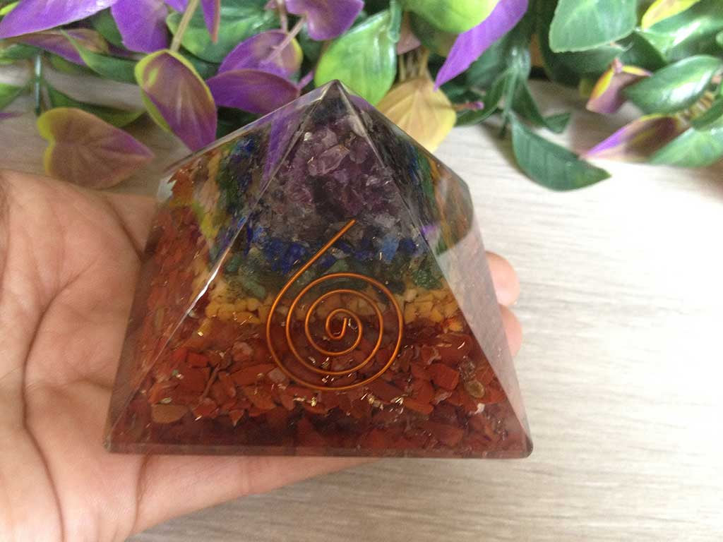 Bonded Chakra Layered Pyramid, Crystal Orgone pyramid.