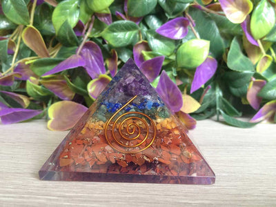 Bonded Chakra Layered Pyramid, Crystal Orgone pyramid.