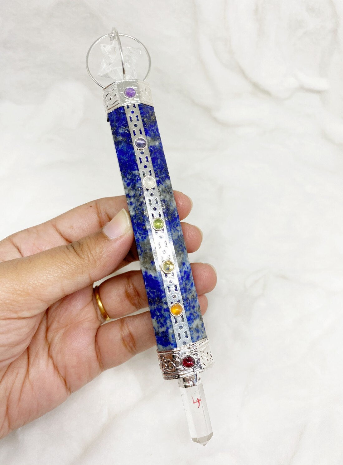 Lapis Lazuli Chakra Healing Wand withCrystal Merkaba Star Lapis Lazuli Healing Stick