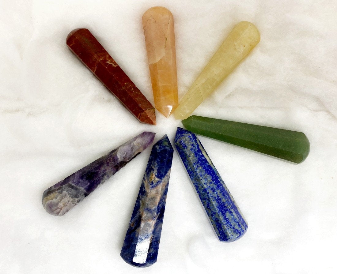 Set of 7 Chakra Faceted  Massage Healing Wand