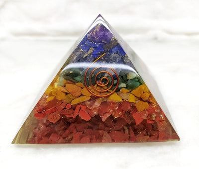 Bonded Chakra Layered Pyramid, Crystal Orgone pyramid.