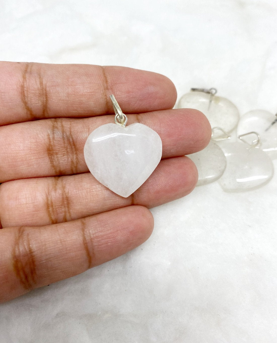 Crystal Quartz Flat Heart Pendant Stone Pendants