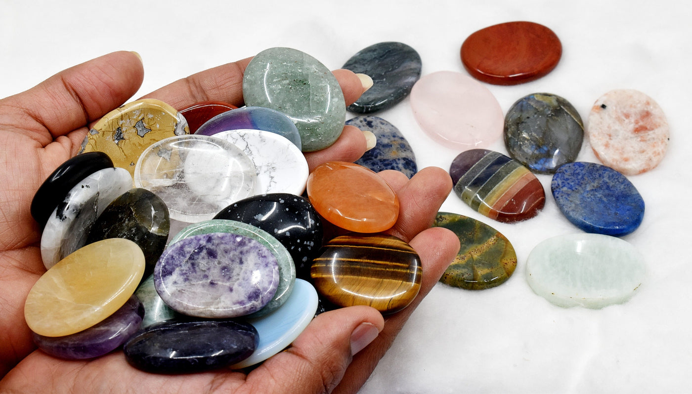 Wholesale Worry Stones Mix Lot 50 Bulk Worry Stones ~ Assorted Crystal for Anxiety Relief