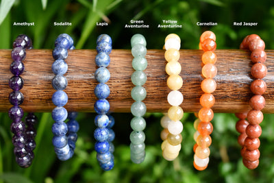 Dainty Natural Polished 8mm Round 7 Chakra Crystals Bracelet Set