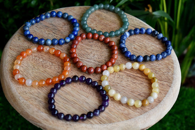 Dainty Natural Polished 8mm Round 7 Chakra Crystals Bracelet Set