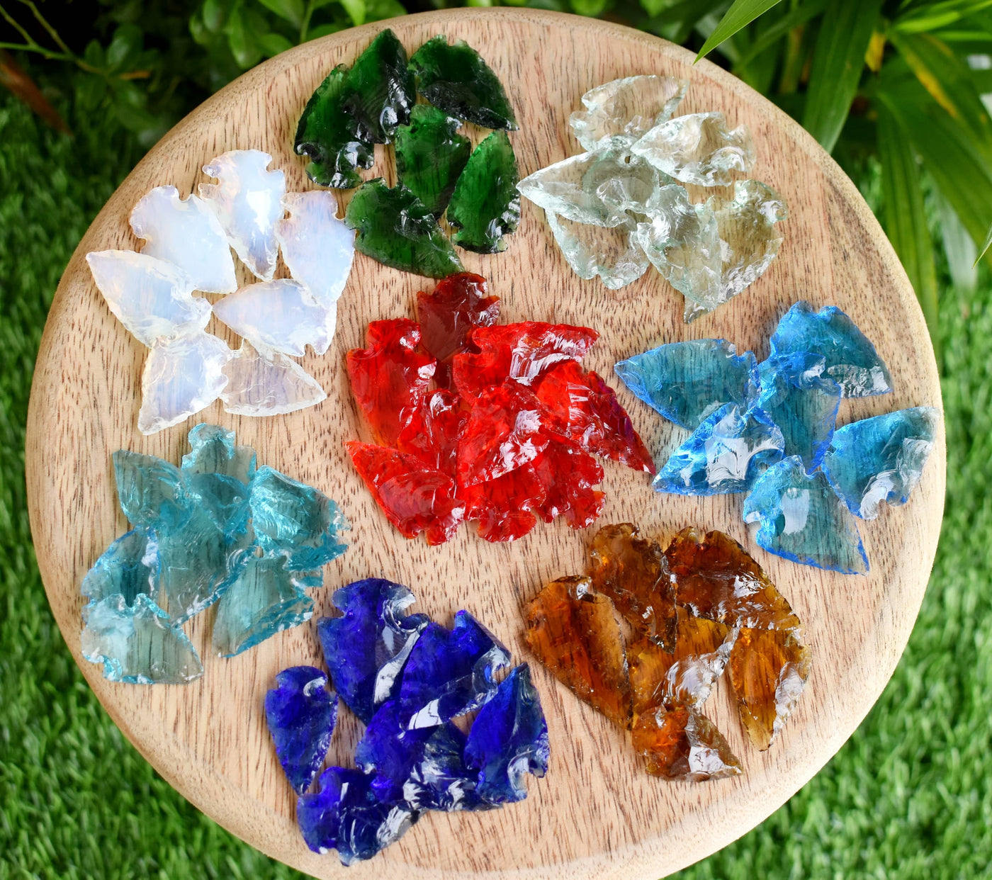 1.25 inch Arrowhead Points Set, Mix Multi Colored Glass 8 Pieces Glass Arrowhead Set