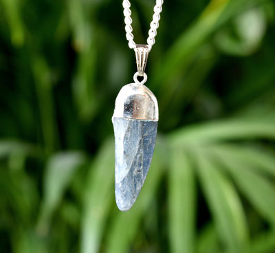 Kyanite Rough Stone Pendants, Natural Raw Electroplated Silver Gemstone Charms