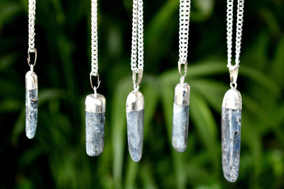 Kyanite Rough Stone Pendants, Natural Raw Electroplated Silver Gemstone Charms