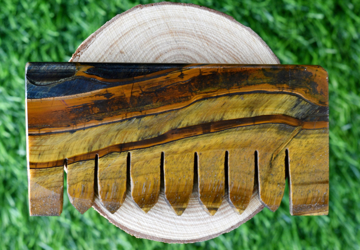 Natural Tiger Eye Crystal Combs, Scalp Massage Tool Stone Carved Crystal