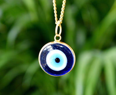 PERIMADE Turkish Evil Eye Pendant Necklace Charm, Blue Glass Evil Eye Bracelet Electroplated Gold Charm