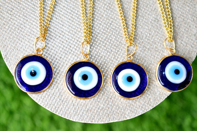 PERIMADE Turkish Evil Eye Pendant Necklace Charm, Blue Glass Evil Eye Bracelet Electroplated Gold Charm