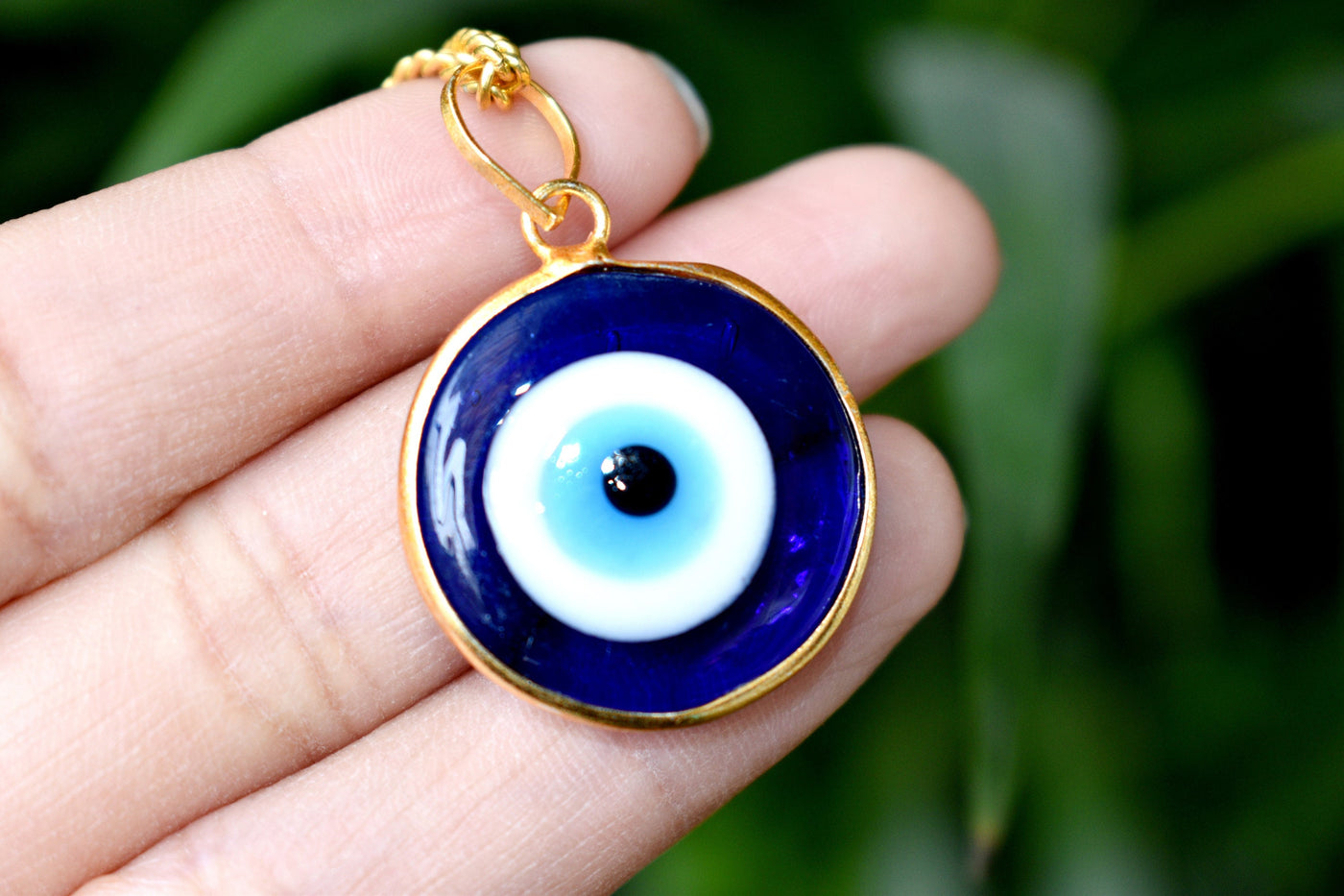 PERIMADE Turkish Evil Eye Pendant Necklace Charm, Blue Glass Evil Eye Bracelet Electroplated Gold Charm