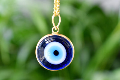 PERIMADE Turkish Evil Eye Pendant Necklace Charm, Blue Glass Evil Eye Bracelet Electroplated Gold Charm